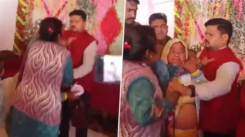 UP Wedding Turns Chaotic As First Wife Storms Husband’s Third Marriage in Sitapur, Thrashes Groom Before Police Intervene (Watch Video)