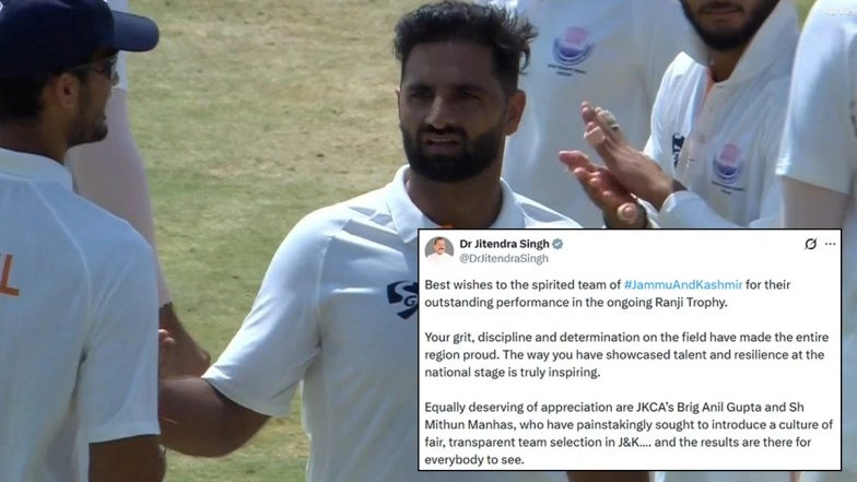 Dr Jitendra Singh Lauds Jammu and Kashmir Ranji Cricket Team; Union MoS Gives Out Best Wishes For Ongoing J&K and KAR Ranji Trophy 2025-26 Final