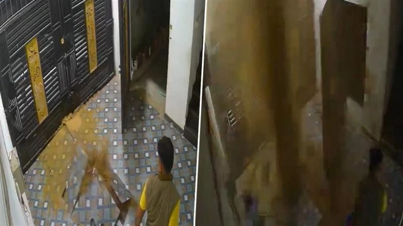 Chhattisgarh Shocker: Viral Video Shows Man Narrowly Escaping as Underground Pipe Bursts Inside Bilaspur Home