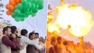 Ujjain Balloon Blast: Narrow Escape for BJP Leaders As Hydrogen Balloons Explode at Madhya Pradesh Rally (Watch Video)