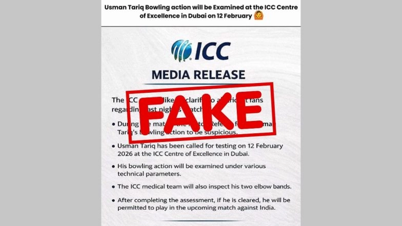 Fact Check: Fake ICC Media Release Claiming Pakistan Spinner Usman Tariq Called for Test to Dubai for Suspect Bowling Action Goes Viral