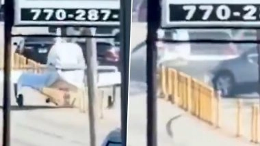 Georgia Plane Landing Video: Viral Footage Shows Small Aircraft Making Emergency Landing on Busy Street in US, Crashing Into Cars