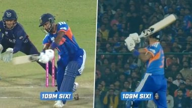 109M! Hardik Pandya Hits Longest Tournament Six Against Bernard Scholtz During IND vs NAM T20 World Cup 2026 Match (See Video)