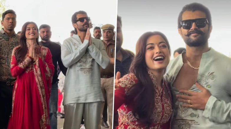 Mr and Mrs Deverakonda: Rashmika Mandanna and Vijay Make First Public Appearance As Newlyweds, Share Sweet Flying Kisses With Paparazzi (Watch Video)