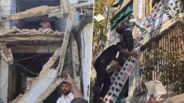 Ahmedabad Gallery Collapse Leaves Nearly 20 Trapped in Sant Vinobabhave Nagar Slum, Fire Brigade Launches Rescue Operation (Watch Video)