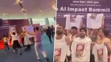 AI Impact Summit 2026: Youth Congress Stages &lsquo;Shirtless&rsquo; Protest Stunt Against PM Narendra Modi at Bharat Mandapam in Delhi, BJP Slams (See Pics and Video)