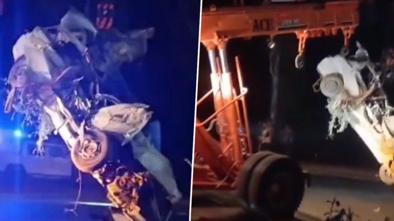 Road Accident in Rajasthan: Swift Desire-Trailer Head-On Collision on NH-21 in Dausa’s Sikandra Area Kills 6 (Watch Videos)