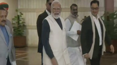 India News | PM Modi Arrives for NDA Parliamentary Party Meeting, to Be Felicitated for US Trade Deal