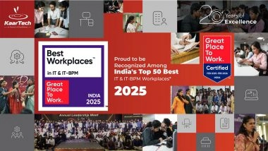 Business News | KaarTech Named Among India's Top 50 Best Workplaces in IT & IT-BPM by Great Place To Work® India