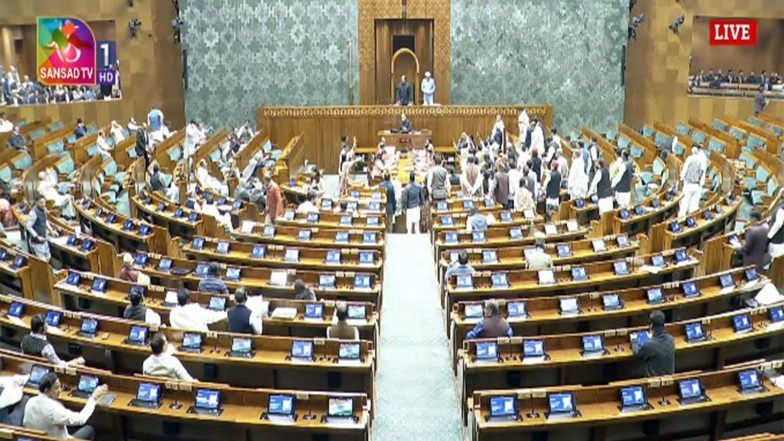India News | Lok Sabha Adjourned Till 2 PM as Opposition MPs Demand LoP Be Allowed to Speak on India-US Trade Deal