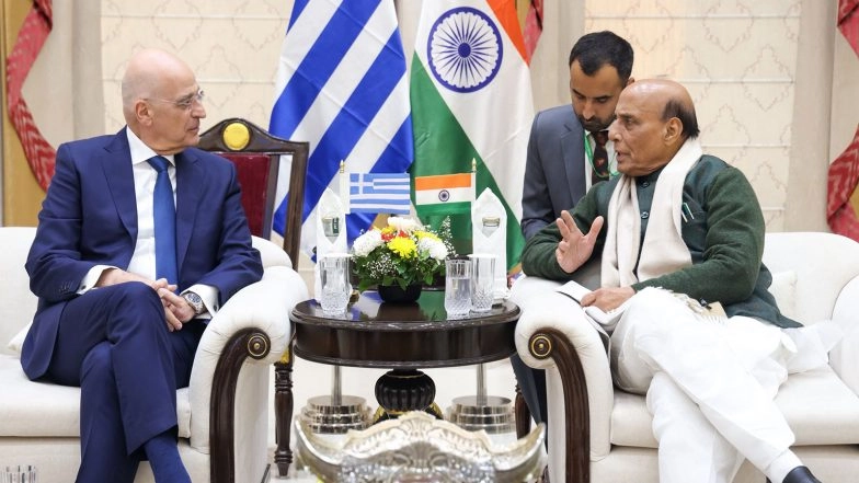 World News | India, Greece Deepen Defence Ties as Rajnath Singh Meets Greek Defence Minister; Liaison Officer to Be Posted at IFC-IOR