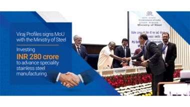 Business News | Viraj Profiles Signs MoU with The Ministry of Steel Under PLI Scheme, Commits INR 280 Crore to Advance Speciality Stainless Steel Manufacturing