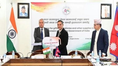 World News | India Hands over 3rd Tranche of Election-related Assistance to Nepal; Including over 220 Pickups, 50 Trucks for the Nepali Army