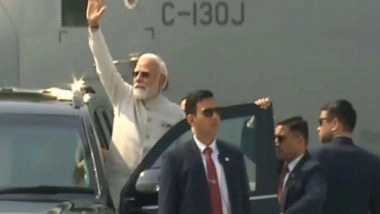 India News | Assam: PM Modi Lands at Emergency Landing Facility on Moran Bypass in Dibrugarh; Aerial Display Begins
