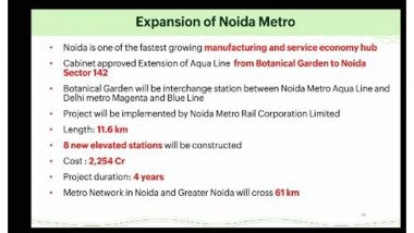 Business News | Union Cabinet Approves Extension of Noida Metro's Aqua Line