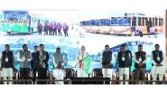 India News | Prime Minister Narendra Modi Dedicates 50 State-of-the-art Electric Buses for Bhavnagar; Gives Flag off from Assam