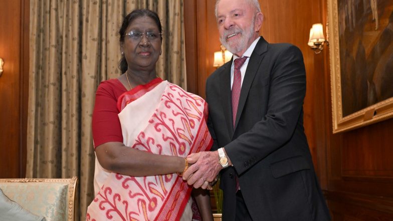 World News | President Droupadi Murmu Hosts Brazilian Counterpart Lula at Rashtrapati Bhavan in Delhi