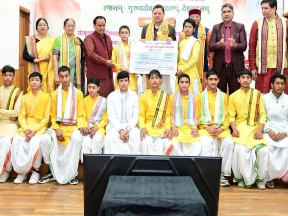 India News | Uttarakhand CM Dhami Felicitates Students at Sanskrit Talent Programme