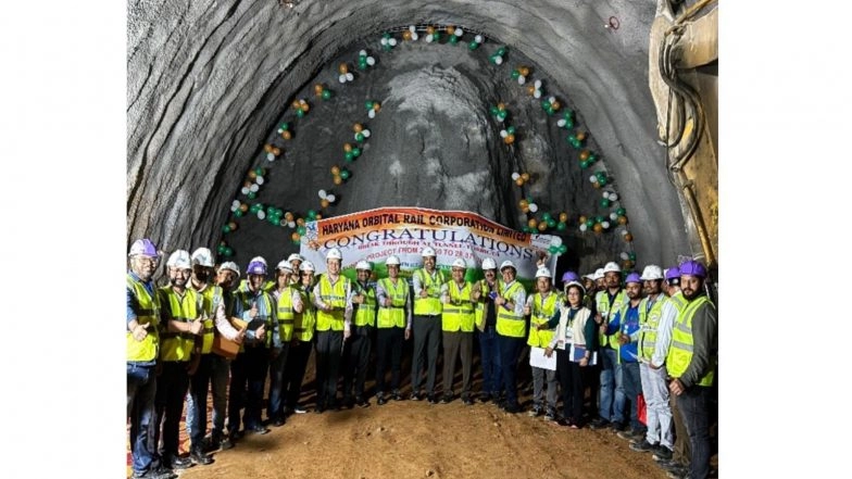 Business News | Breaking Ground, Breaking Through: HORC Project Achieves First Tunnel Breakthrough, Bringing Haryana's 126 Km Orbital Rail Corridor Closer to Reality