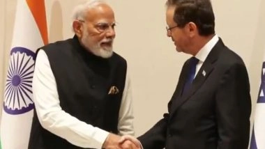 World News | PM Modi Meets Israeli President Isaac Herzog as Part of His State Visit; Plants Sapling