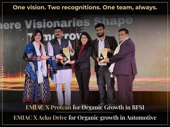 Business News | EMIAC Technologies Wins Two Honours for Their Work in Organic Growth with Protean and ACKO Drive at Bharat Shining Conclave 2026
