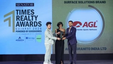 Business News | Asian Granito India Limited Honoured as Best Integrated Home and Surface Solutions Brand at Times Realty Awards Gujarat 2026