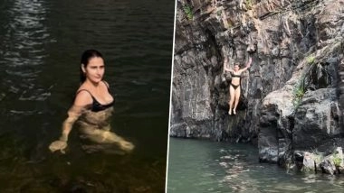 &lsquo;Bas Kood Jaao&rsquo;: Bikini-Clad Fatima Sana Shaikh Jumps off Cliff Into Water, &lsquo;Dangal&rsquo; Actress Shocks Fans and Celebs With Daring Stunt (Watch Video)