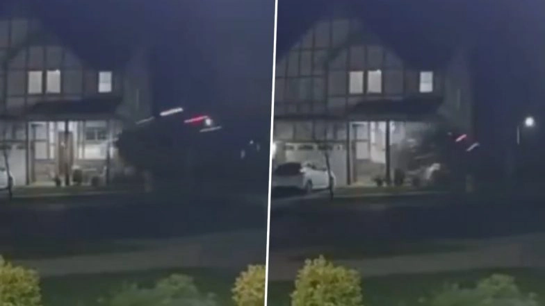 Viral Video From US: Speeding Pickup Truck Goes Airborne and Crashes Into a Home in Oregon