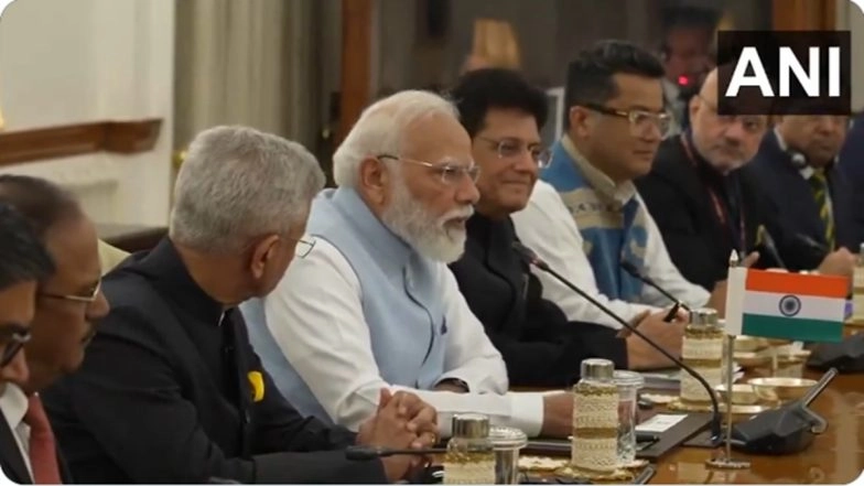 PM Narendra Modi Holds Delegation-Level Talks With Brazilian President Luiz Inacio Lula da Silva at Hyderabad House to Boost India-Brazil Strategic Ties (Watch Video)