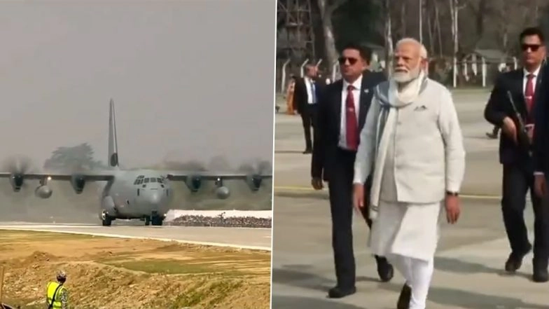 PM Narendra Modi Inaugurates Emergency Landing Facility on Assam Highway, Lands at ELF on Moran Bypass in Dibrugarh (See Pics and Video)