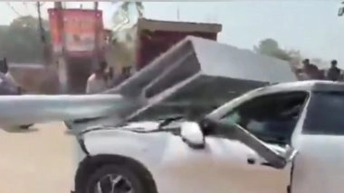 Lal Bahadur Yadav Dies After 1,000 Kg High-Mast Light Pole Crushes His Car in UP’s Pratapgarh, Disturbing Video Surfaces
