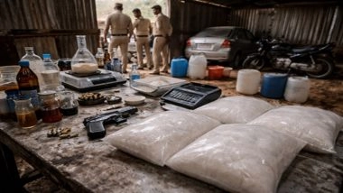 Drug Racket Busted in Rajasthan: MD Manufacturing Unit Raided in Pratapgarh Farm Hut, Interstate Narcotics Racket Exposed Under Operation Chakravyuh