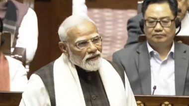 PM Narendra Modi Speaks in Rajya Sabha Amid Opposition’s Sloganeering, Says ‘World Eager To Do Business With India’ (Watch Videos)