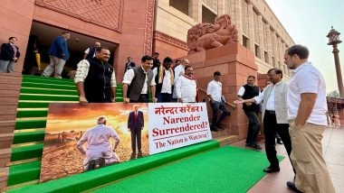 &lsquo;Narender Surrendered?&rsquo;: INDIA Bloc MPs Protest Against India-US Trade Deal Framework Outside Parliament (See Pics)