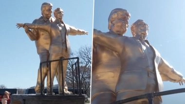 Titanic Themed ’King of the World' Statue Shows Donald Trump Embracing Jeffrey Epstein on National Mall Near Capitol Hill (Watch Video)