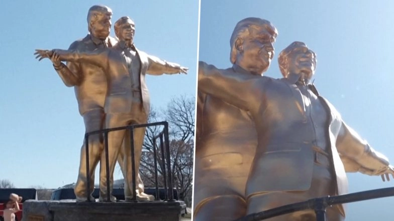 Titanic Themed &rsquo;King of the World' Statue Shows Donald Trump Embracing Jeffrey Epstein on National Mall Near Capitol Hill (Watch Video)