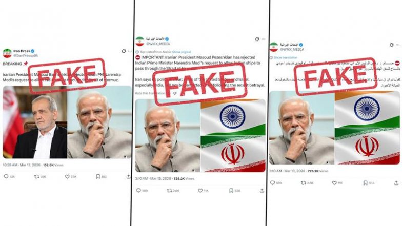 Iran President Masoud Pezeshkian Rejected PM Narendra Modi&rsquo;s Request To Allow Ship Passage Through Strait of Hormuz? MEA Fact Check Reveals Truth