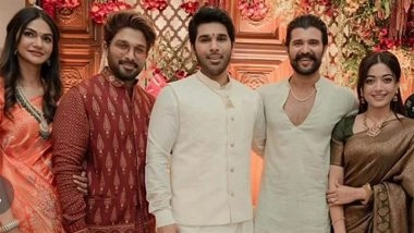 Rashmika Mandanna-Vijay Deverakonda Attend Allu Sirish’s Pelli Koduku Ceremony, Pose With Allu Arjun and Family (See Pics)