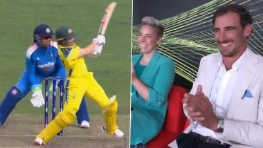 Proud Mitchell Starc Claps and Smiles As Wife Alyssa Healy Scores Memorable Hundred In Final ODI During IND-W vs AUS-W Match (Watch Video)