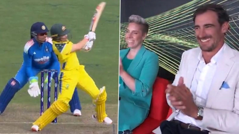 Proud Mitchell Starc Claps and Smiles As Wife Alyssa Healy Scores Memorable Hundred In Final ODI During IND-W vs AUS-W Match (Watch Video)
