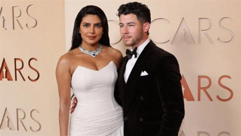 Oscars 2026: Priyanka Chopra and Nick Jonas Radiate Elegance on Red Carpet As Actress Debuts Custom White Dior Gown (Watch Video)