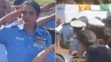 IAF Pilot Anuj Vashisht Funeral: Fiancee and Fellow Pilot Bids Teary-Eyed Farewell to Squadron Leader Killed in Su-30 MKI Crash, Video Goes Viral