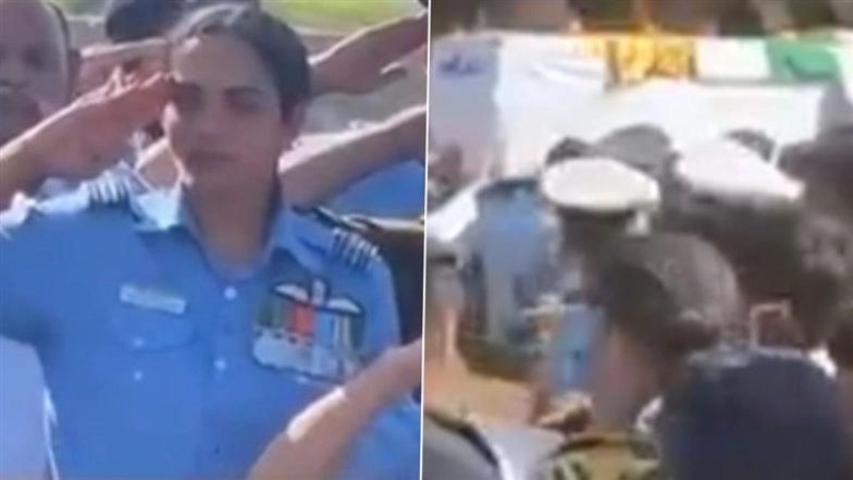 IAF Pilot Anuj Vashisht Funeral: Fiancee and Fellow Pilot Bids Teary-Eyed Farewell to Squadron Leader Killed in Su-30 MKI Crash, Video Goes Viral
