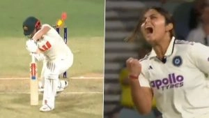 Sayali Satghare Fiery Celebration Goes Viral After Debutant Knocks Over Georgia Voll During IND-W vs AUS-W One-Off Test 2026 (Watch Video).