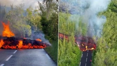 Viral Video Shows Lava From Piton de la Fournaise Volcano Severs Key Coastal Road on Reunion Island