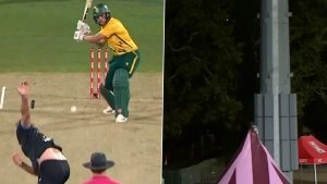 sports-Wiaan Mulder Smashes Six As Ball Lands on Road Outside Hamilton Stadium During NZ vs SA 2nd T20I 2026 (Watch Video)