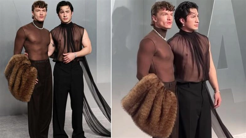 Vanity Fair Oscar Party 2026: &lsquo;Heated Rivalry&rsquo; Stars Connor Storrie and Hudson Williams Twin in Sheer Outfits for Their Red Carpet Debut (See Pics and Watch Video)