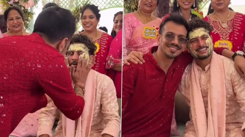 Kuldeep Yadav-Vanshika Wedding: Yuzvendra Chahal Attends Haldi Ceremony As ‘KUL-CHA’ Share Brotherly Moment (Watch Video)