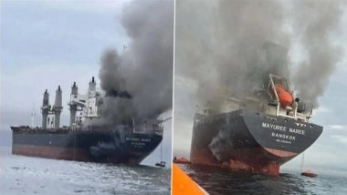 India-Bound Thai Cargo Ship Mayuree Naree Attacked in Strait of Hormuz; 23 Crew Evacuated After Onboard Fire (See Pics)