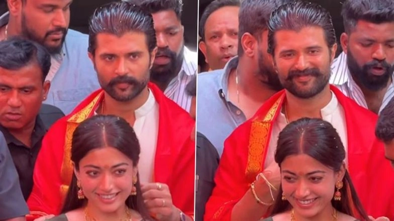 Newlyweds Rashmika Mandanna and Vijay Deverakonda Seek Blessings at Tirupati Balaji Temple in Hyderabad (Watch Videos)